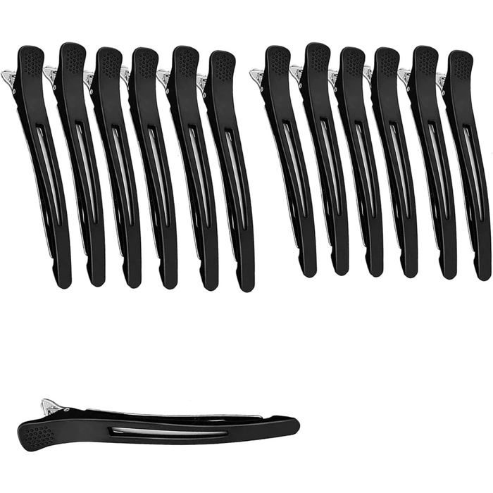 12Pcs Pince Crocodile Cheveux Professionnel 11CM Pince Cheveux Coiffeur Hair Clip Pince Coiffeur Crocodile Noir Antidérapantes
