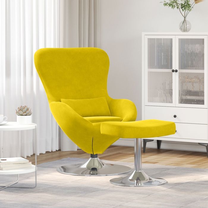 Fauteuil œuf - CLOUD - avec repose-pied -s en velours jaune - Taille Moyen EU1240