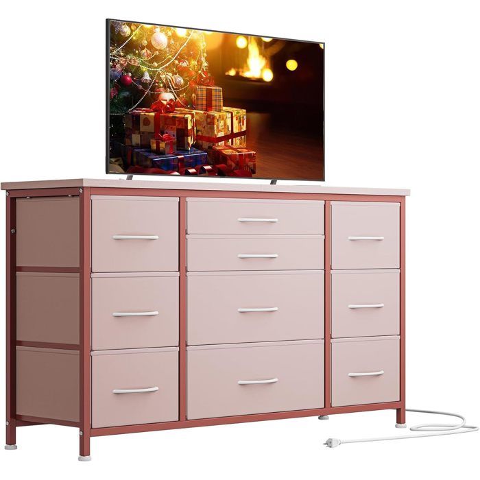 Commode Tissu pour Chambre Haute 10 Tiroirs Tour Rangement Bacs Tissu Double pour Placard Salon-120X40X70CM