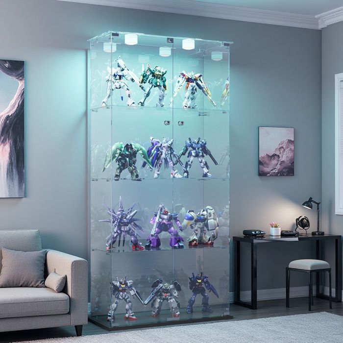 Vitrine en Verre LED ADWOLT 78.5x35x163cm Vitrine pour Collection avec Serrure 2 portes 4 étages lampe à tapoter Noir