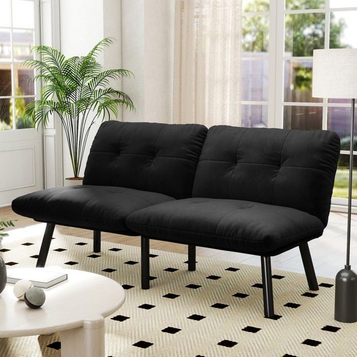 Canapé Convertible Canapé-lit moderne 2 places pliable noir -Futon design avec fonction couchage idéal lit dappoint peu Canapé Convertible Canapé-lit moderne 2 places pliable noir -Futon design avec fonction couchage idéal lit dappoint peu