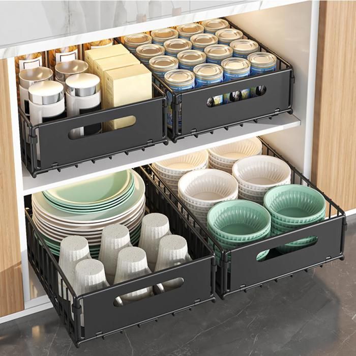 JEOBEST Lot de 2 Tiroir Coulissant Cuisine 25x38x10CM Organiseurs de Placards Panier Coulissant Cuisine pour Rangement Dressing