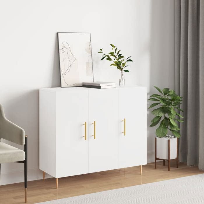 HSF®Meuble de séjour Contemporain - Buffet blanc 90x34x80cm - Bois dingénierie ckd25093