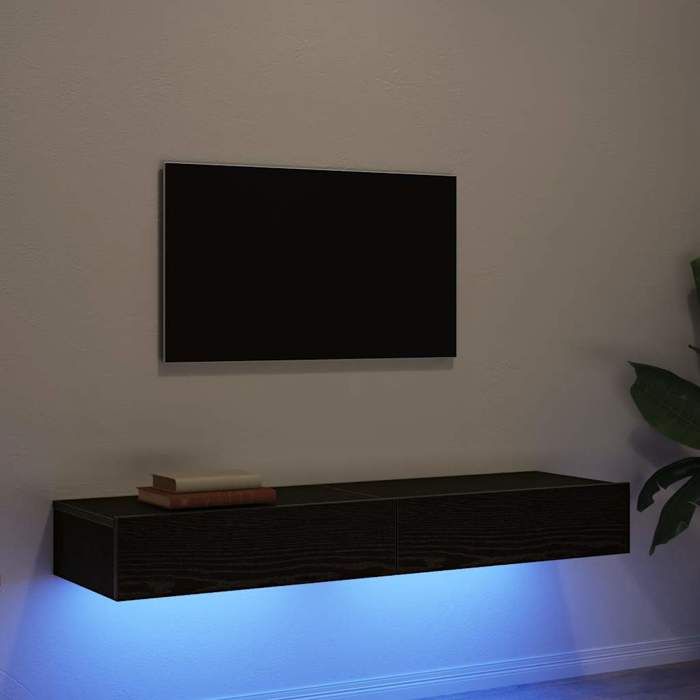 Lot de 2 - Meuble TV avec éclairage LED - Noir - 60 x 35 x 15 5 cm - Bois dingénierie - style actuel