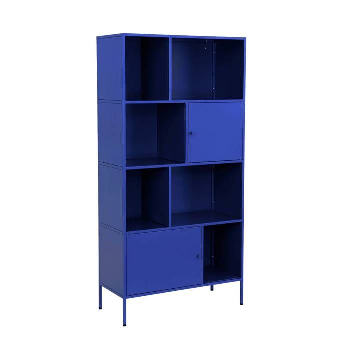 Buffet. meuble de rangement industriel métal bleu 8 compartiments. L 80 x P 35 x H 160.5cm - Oklahoma