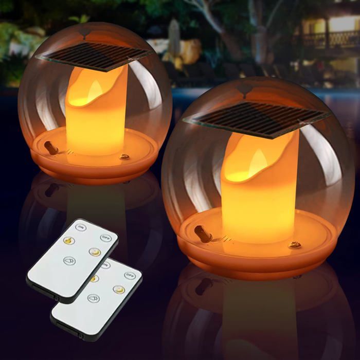 Bougies LED Solaires Flottantes 2pcs Télécommande 3 Modes Piscine Jardin Flamme Vacillante