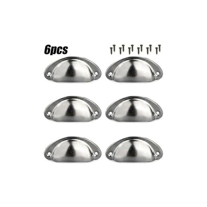 6 pcs Tasse Poignées Shell Pull Cuisine Placard Armoire Porte Meubles Tiroir Boutons Argent