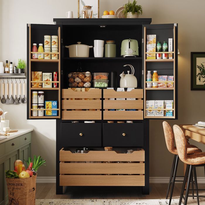 Buffet cuisine 140 x 80 x 40cm avec étagères et 5 tiroirs meuble de rangement haut multifonction pour salon et salle à manger Buffet cuisine 140 x 80 x 40cm avec étagères et 5 tiroirs meuble de rangement haut multifonction pour salon et salle à manger