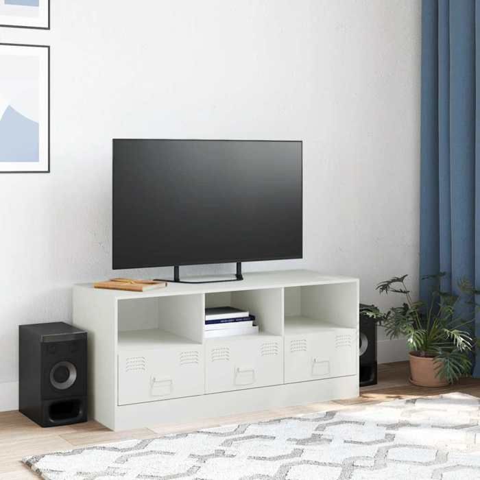 Meuble TV moderne - vidaXL - Blanc - Acier laminé à froid - 99x39x44 cm - Pour écran 51-76 cm - Capacité 110 kg