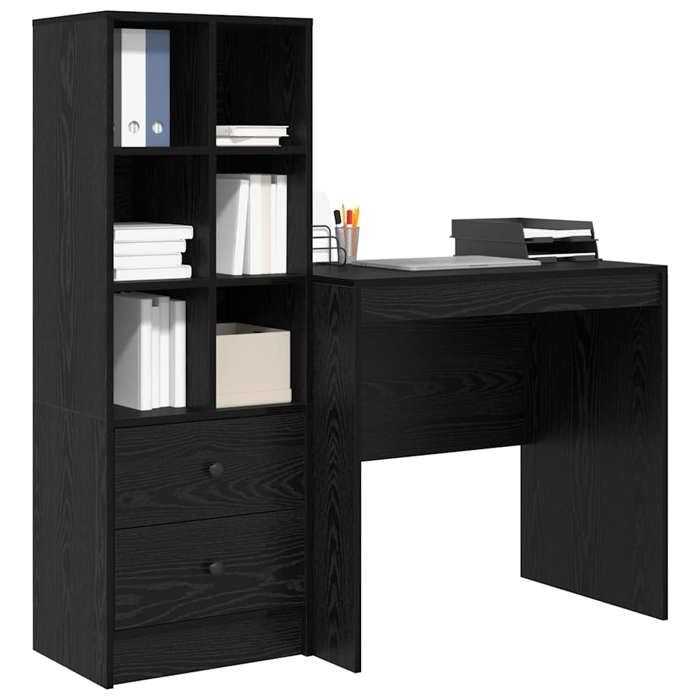 Bureau avec rangement - vidaXL - Chêne noir - Bois dingénierie - 80x50x76 cm - Avec tiroir - 6 étagères
