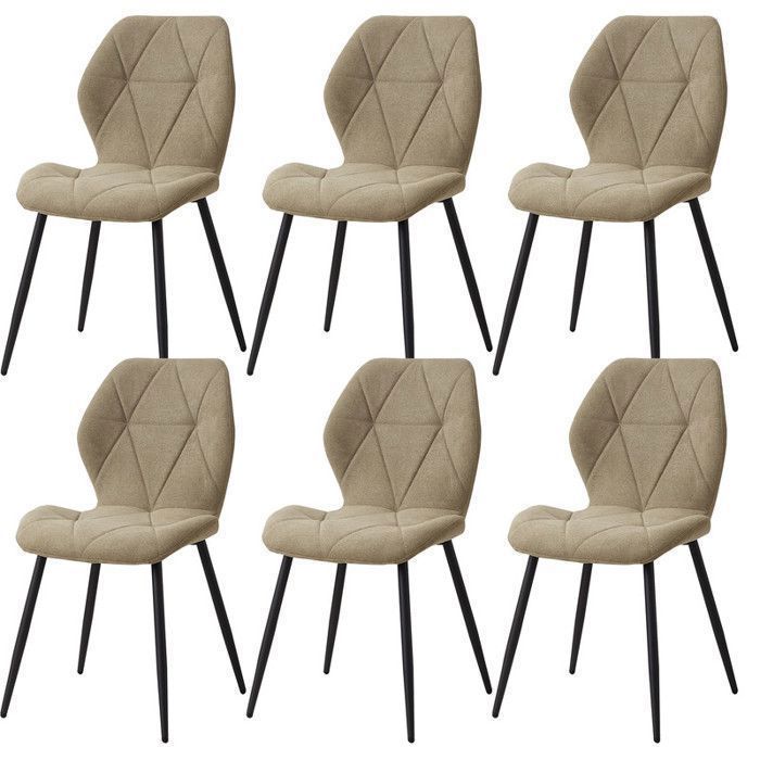 Lot de 6 chaises - HJhomeheart - Chaise de salle à manger en lin vintage - Vert - Pieds en métal - Ergonomique