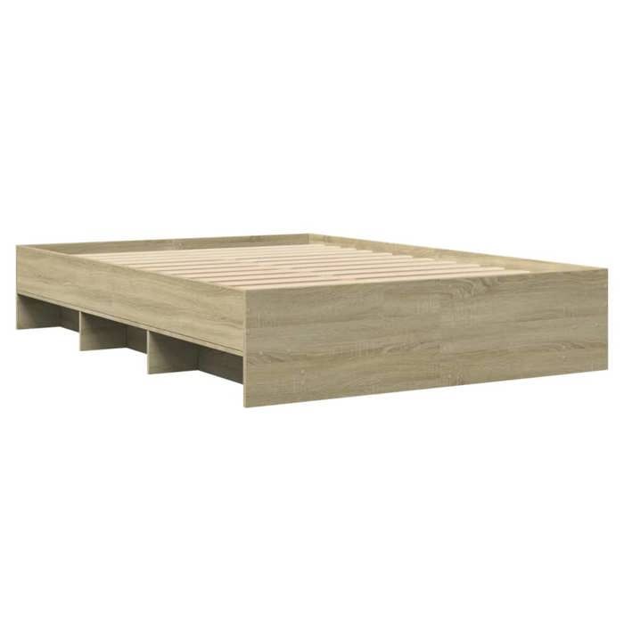 Structure de lit chêne sonoma - UU - 120x200 cm - Bois dingénierie - Sommier à lattes - Compartiments de rangement