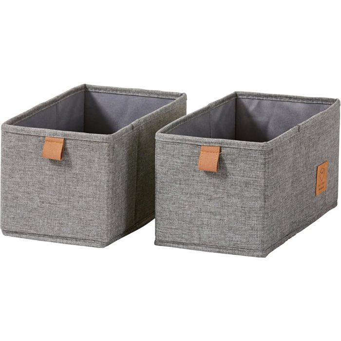 Boîtes de rangement tissu pliables - DOK - Lot de 2 - 15x30x15 cm - Lin gris - Pour commode et dressing