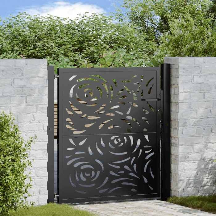 BURKE@ Noir Portail de jardin noir 100x100 cm en acier avec motif flamme 16.25 kg Haute qualité A10968
