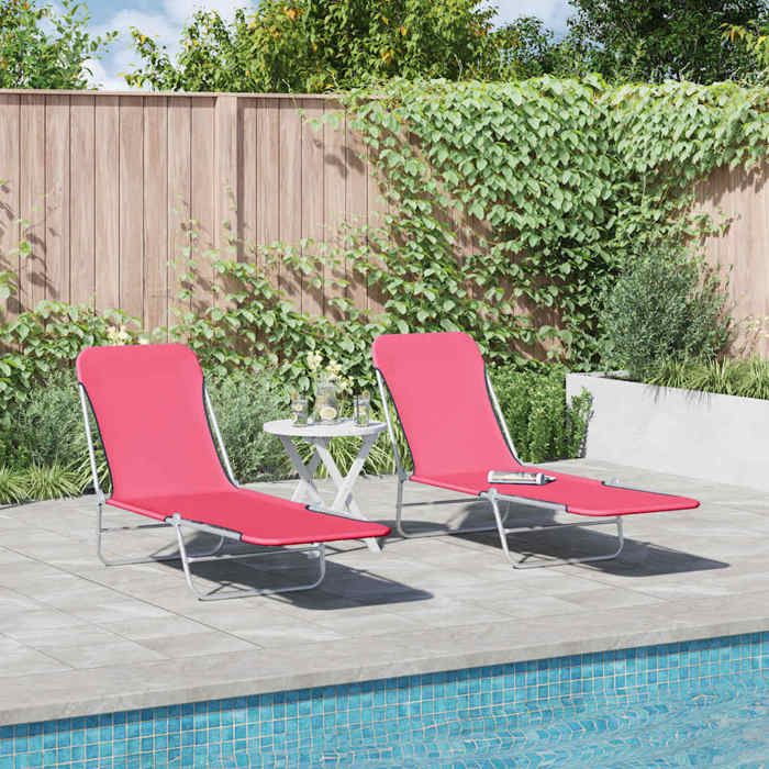 Bain de Soleil - CLARENCE® - Chaises longues pliables - lot de 2 - RUIGNEUF - 2 PLACES - Acier et tissu Rose 47000