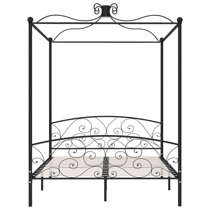 (En Promotion)Lit 2 PERSONNES 160x200cmCadre de lit à baldaquin Contemporain Noir Métal 160x200cm L774844