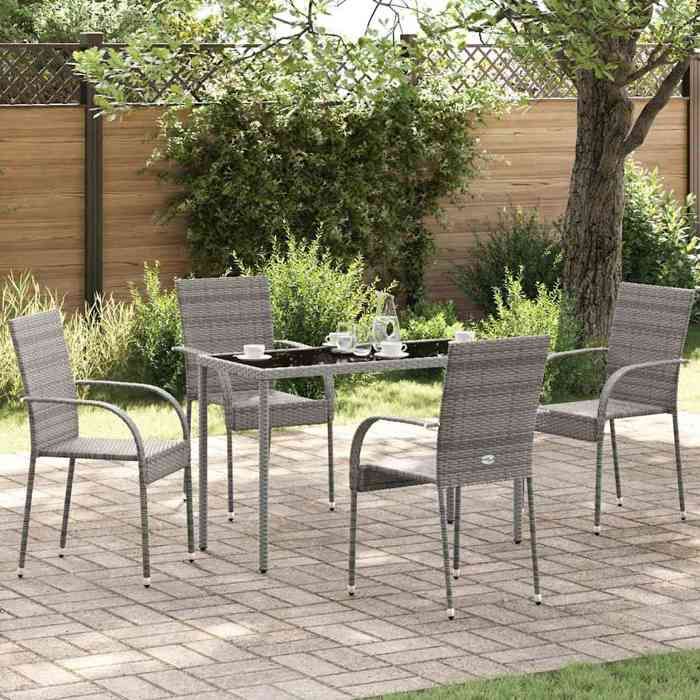 Gris Chaises empilables dextérieur lot de 4 Gris Résine tressée - SIEGE de jardin H16402