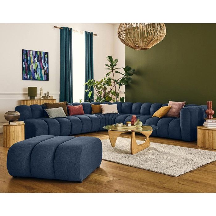 Debbie - canapé modulable dangle gauche 5 places en tissu texturé - Bleu Debbie - canapé modulable dangle gauche 5 places en tissu texturé - Bleu