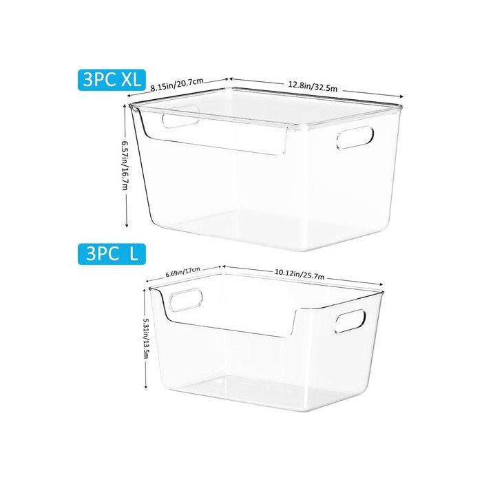 Boîtes de rangement empilables - Lot de 6 boîtes - 3 boîtes XL avec couvercles - 3 boîtes L sans couvercles
