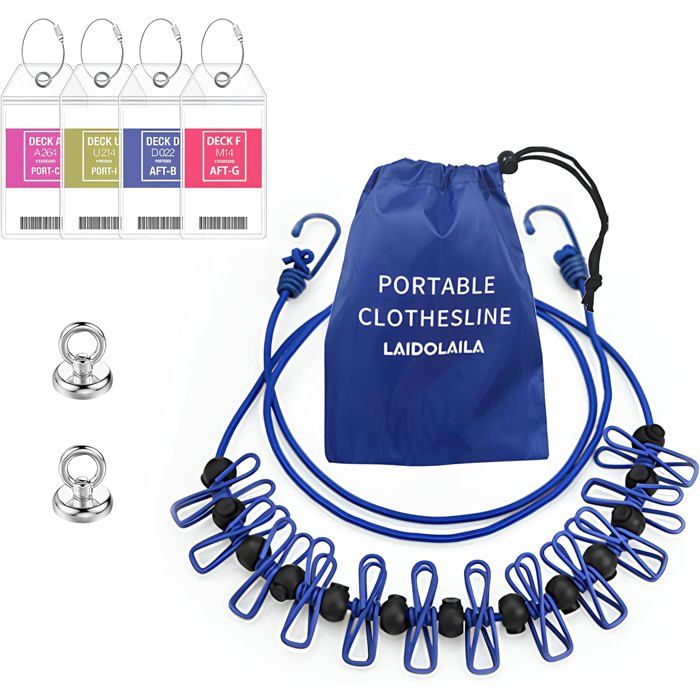 Corde à linge magnétique rétractable - LEVYS - Aimants puissants - Longueur extensible 3 à 37 m Corde à linge magnétique rétractable - LEVYS - Aimants puissants - Longueur extensible 3 à 37 m