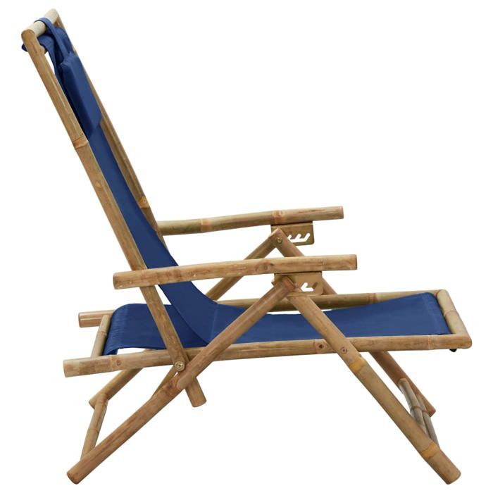 Bleu Siège de jardin -  Chaise de relaxation inclinable bleu marine bambou et tissu C21