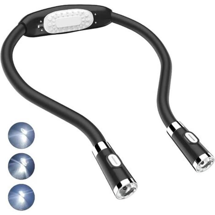 Lampe de lecture LED / Lampe tour de cou mains libres — Veilleuse LED flexible réglable et fonctionnant sur piles