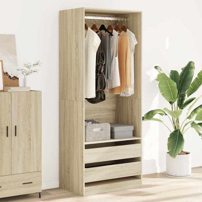 Brun Penderie de Rangement - SWEETY Garde-robe - charge 3 kg par compartiment - chêne sonoma 80x50x200cm bois dingénierie CL509214