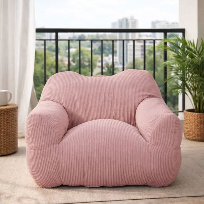 Fauteuil Pouf Poire XXL avec Accoudoirs Rose – Pouf Relax Salon Ergonomique