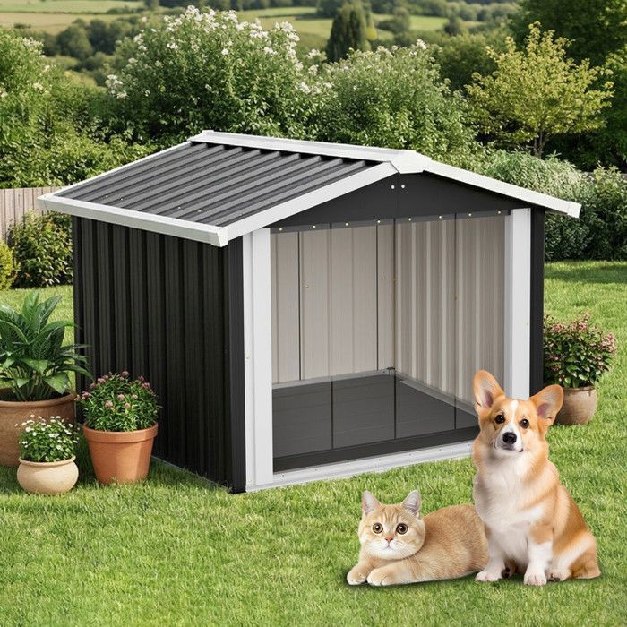 NuvlaGu - Niche dextérieur pour chien grande niche étanche toit incliné idéale pour le jardin la terrasse et le camping – Gris