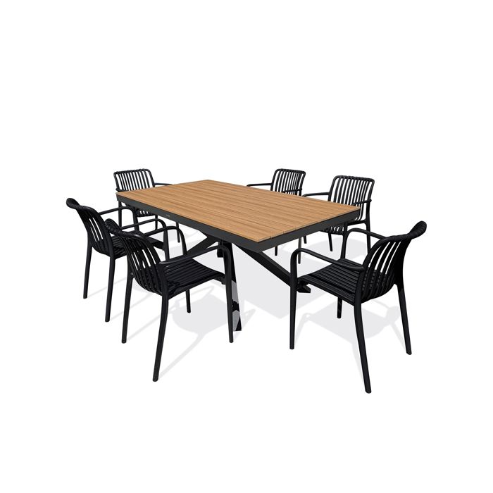 Ensemble repas de jardin 6 places en alu (fauteuils TIAGO) - Gris anthracite - LAMU