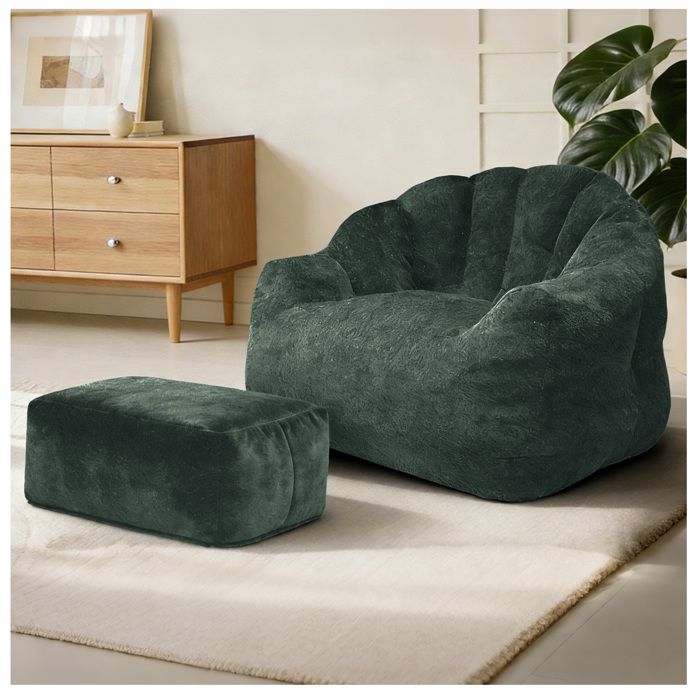 Fauteuil relax 1 place avec repose-pieds EVRYAE 99 x 863 x 647 cm vert foncé tissu flanelle