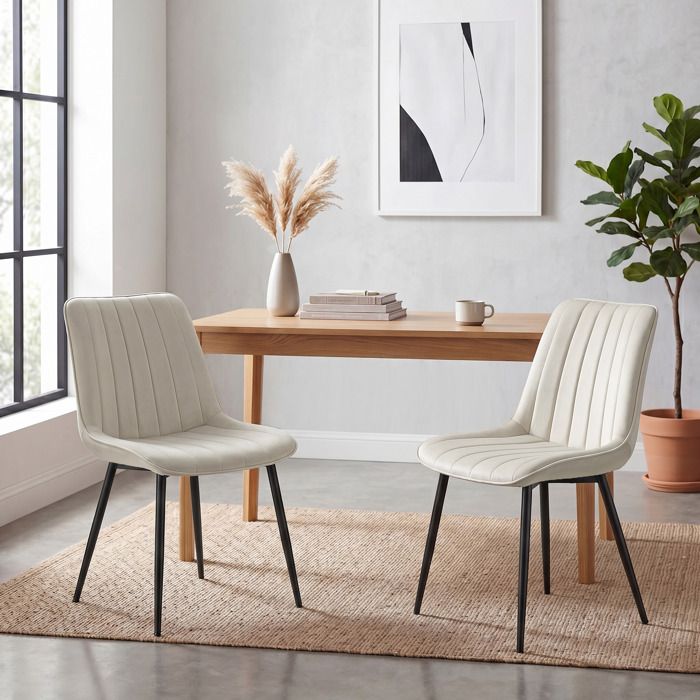 Lot de 4 Chaises de Cuisine Dossier Ergonomique Pieds en Acier Capacité 120 kg Beige et Noir