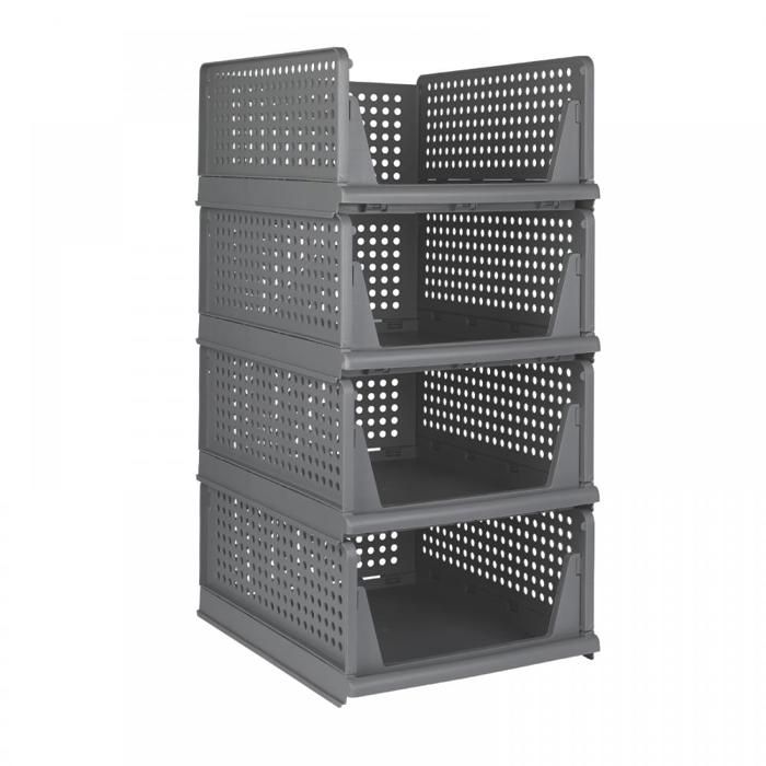 KEDIA Lot de 4 Organisateur Armoire empilables 33.5*43*72 Rangement Dressing Gain De Place Pour Placard Salle de Bain Gris