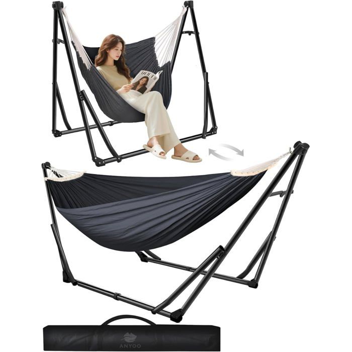 Hamac Et Chaise Avec Support Double Usage Support De Hamac Pliable Pour Intérieur Et Extérieur[CA6]