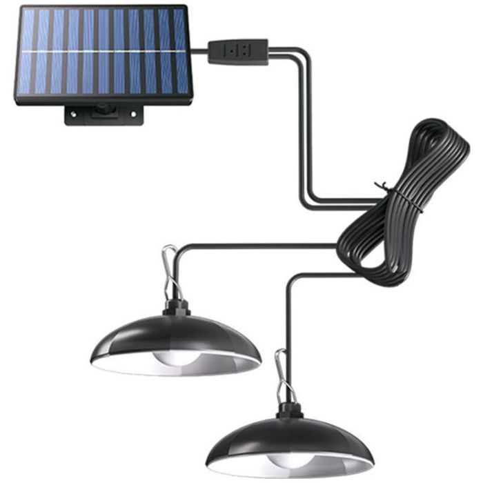 Solaire lampes Lustre solaire avec télécommande étanche 2 têtes câble 3 m - Lumière chaude