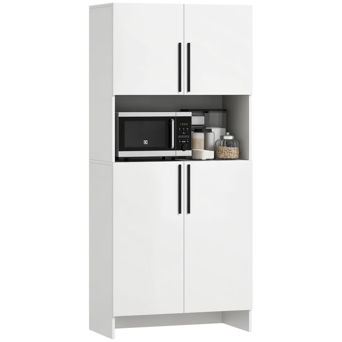 Buffet haut - MINIMAL - 2 portes - Panneaux mélaminés - Poignées noires - Système anti-basculement Buffet haut - MINIMAL - 2 portes - Panneaux mélaminés - Poignées noires - Système anti-basculement