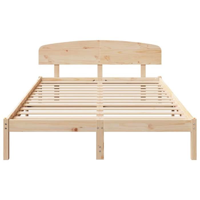 Cadre de Lit avec Tête de Lit 160x200 cm en Bois Massif de Pin_2 ans garantie_92940