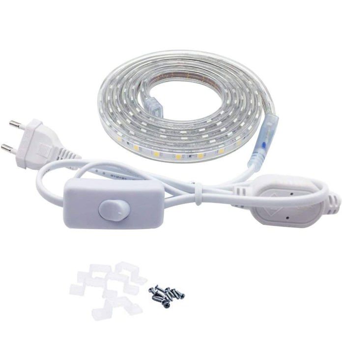 Ruban LED 3 Mètre avec Interrupteur IP65 étanche Bande LED 220V 230V Bandeau LED Blanc Chaud