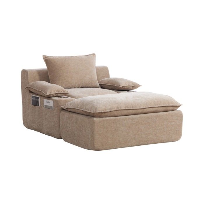 Chaise Longue Relaxante Kaki Clair 113x93x81cm Chenille 4 Coussins sans Assemblage Salon Balcon avec Repose‑pieds 109x70x46.2cm Chaise Longue Relaxante Kaki Clair 113x93x81cm Chenille 4 Coussins sans Assemblage Salon Balcon avec Repose‑pieds 109x70x46.2cm