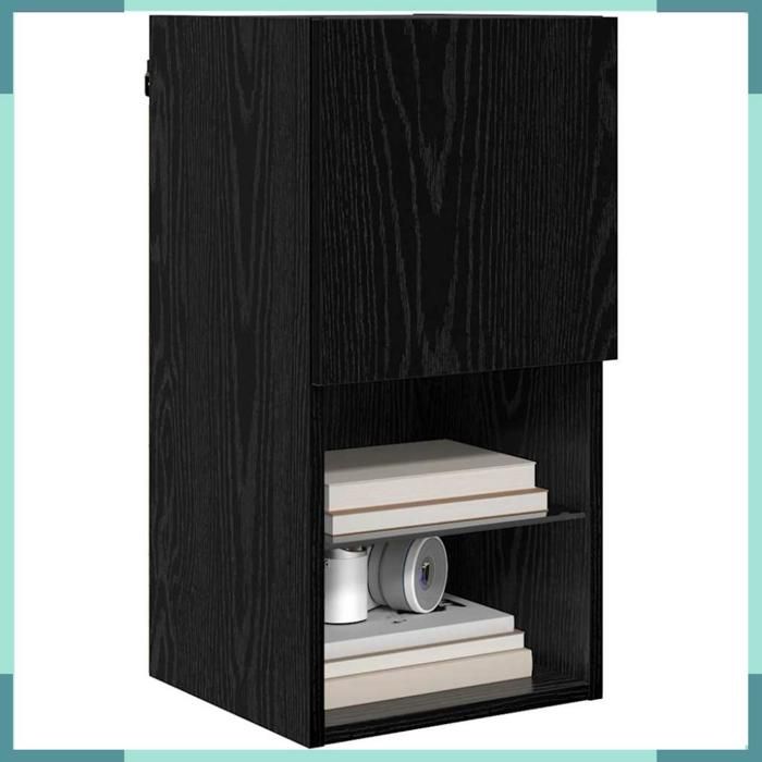Meuble TV mural - 882947 - Chêne noir - 2 portes - Bandes LED