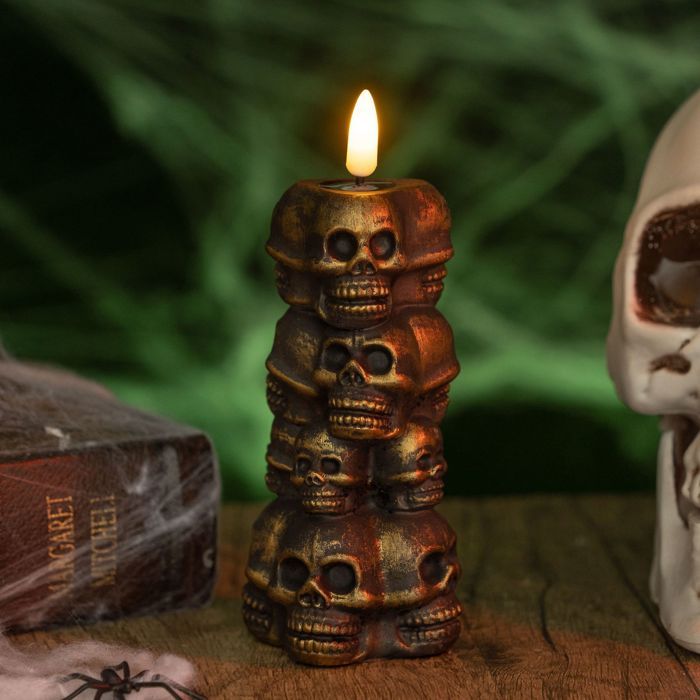 Lampe bougie tas de squelettes bronze déco Halloween effrayant tas de squelettes (bronze)lot de deux