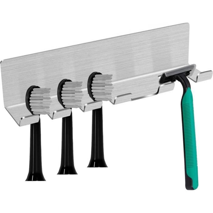 Porte-brosse à Dents Mural Sans Perçage Rywell - 3 Fentes + Rangement, Adhésif Inclus
