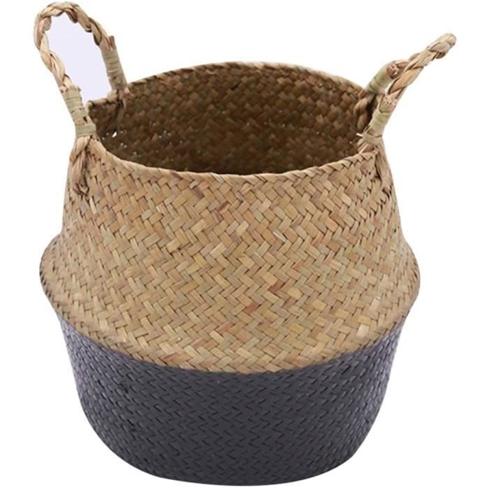 Panier Osier Jonc De Mer Et Coton - Ø27cm - Cache Pot Et Rangement Déco