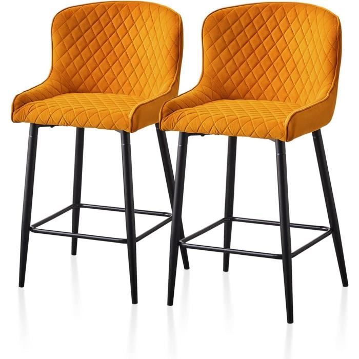 Lot De 2 Chaises De Bar Moderne Rétro En Velours Pieds En Métal Avec Accoudoirs Orange Sanilac