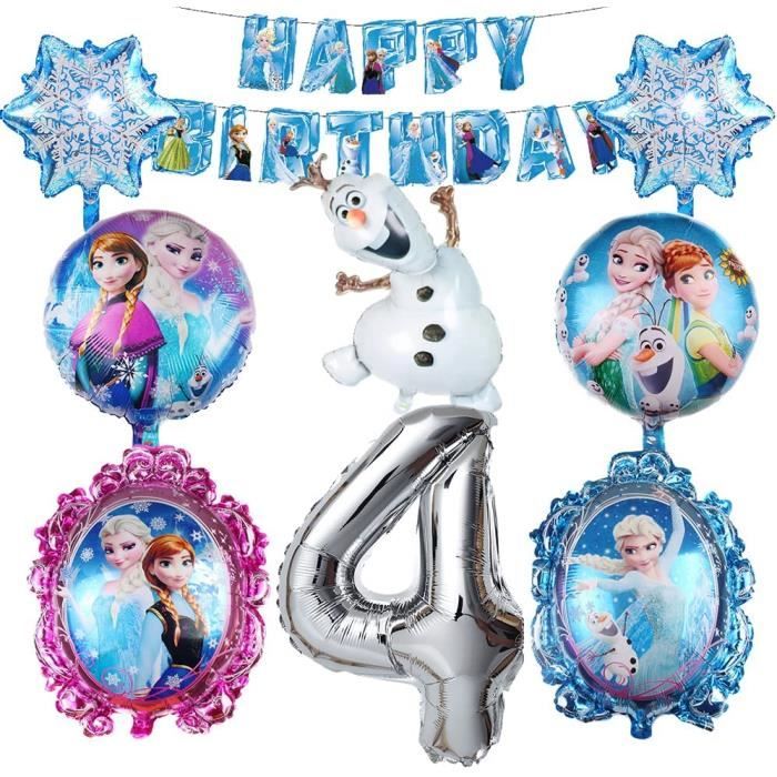 5 Ballons Anniversaire Fille 4 Ans - 1 Ballon Chiffre 40 Pouces + 4 Ballons Flocon De Neige - Aluminium Bleu Et Argent - Pour Fêtes D'hiver, Noël - 2