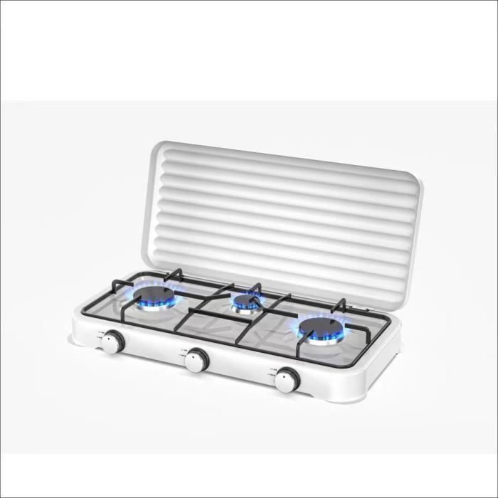 Réchaud à Gaz de Camping Portable 3 Plaques avec Couvercle Possibilités