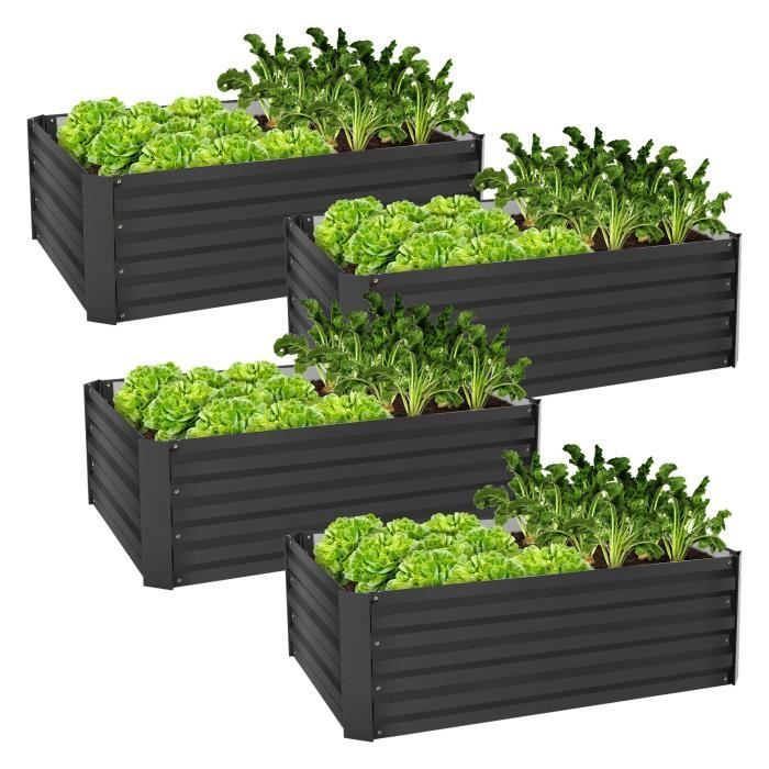 ml-design 4x lit de jardin surélevé en métal, 90x60x30 cm, 150 l, anthracite, résistant aux intempéries, bac à