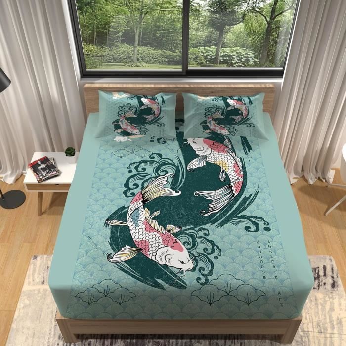 Drap-Housse Simple Étoiles Imprimé Microfibre - 160x220 Cm, Poches 30 Cm, Antidérapant - Vert/Blanc