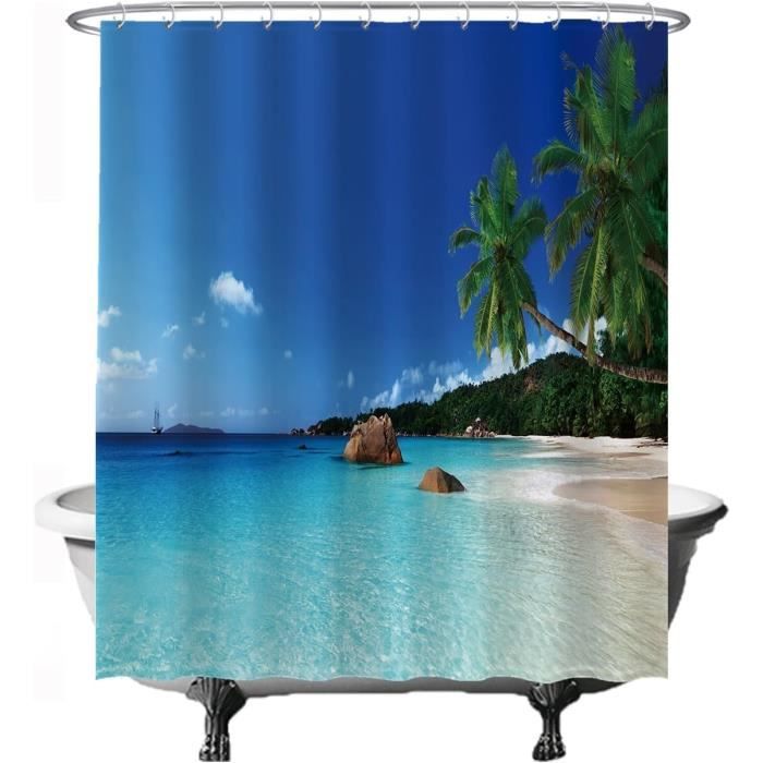 Rideau De Douche 180x200cm Motif Feuille Dorée - Étanche Et Décoratif