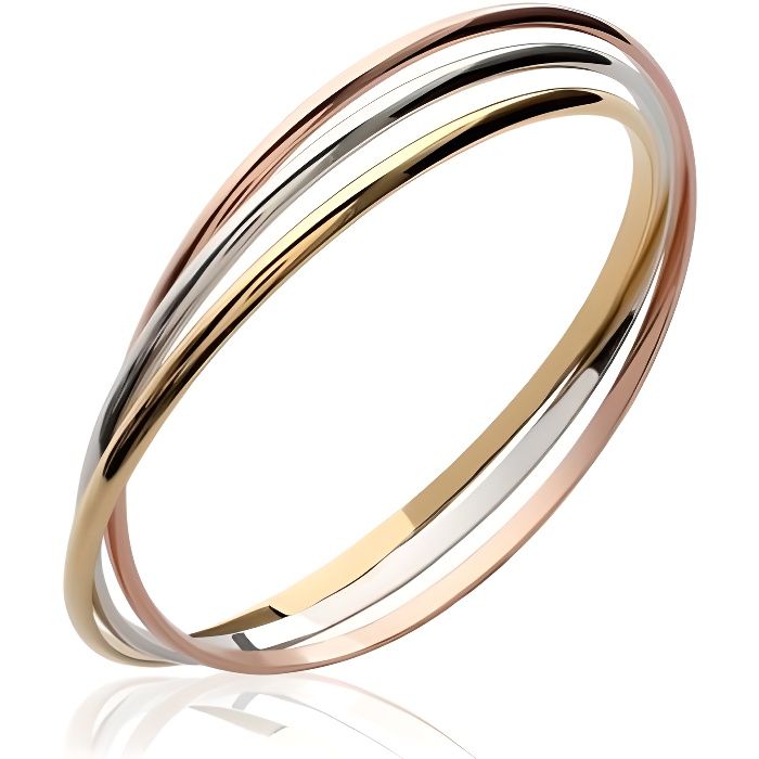 Bracelet Triple joncs 3 Ors -Plaqué Or 18 carats-750/1000-6 6 cm-Bijoux Femme